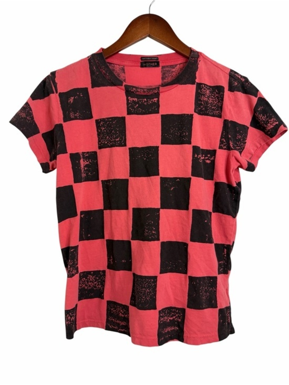 MOTHER Red/ Black Checkerboard Graphic Tee- S- 100% Cotton- MSRP $125